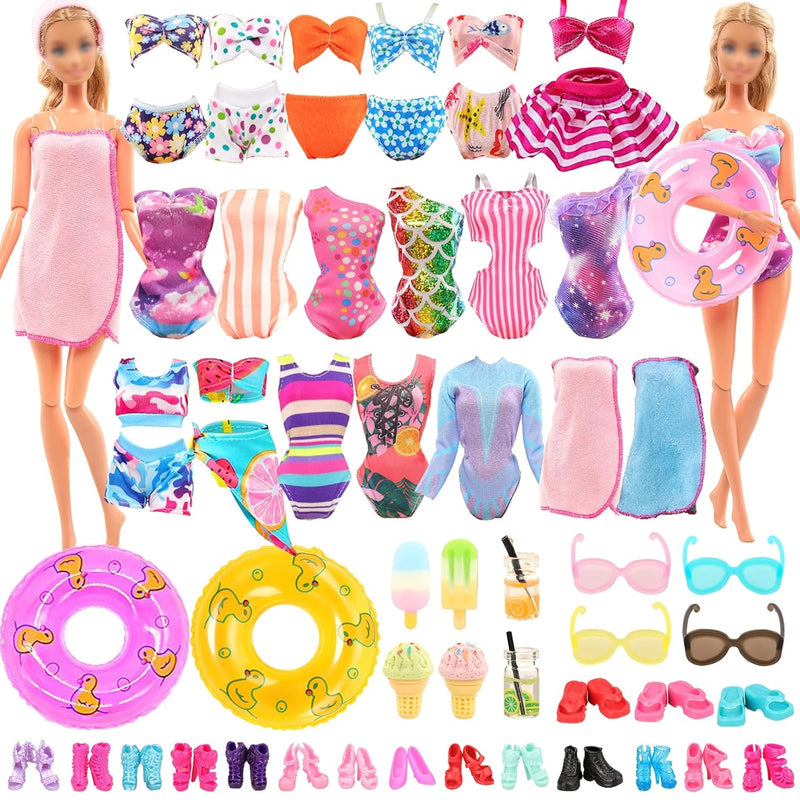 Lot 26 Pack Doll Clothes And Accessories Beach Bathing Set Including 5 Swim