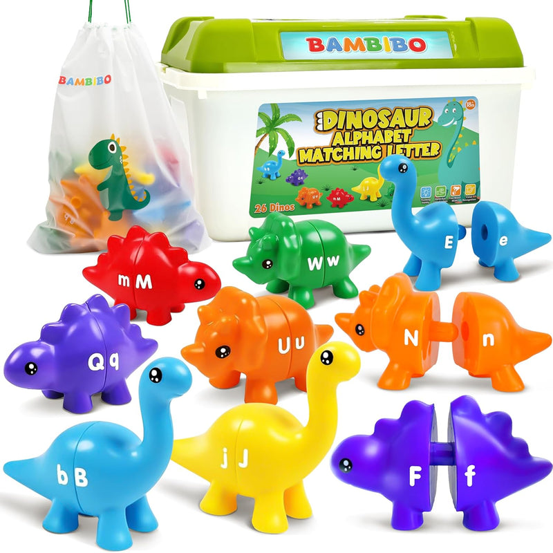 Dinosaur Alphabet Learning Toys 52Pcs In Storage Box 26 Double Sided Dino M