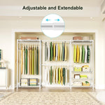 E1 Heavy Duty Closet Garment Rack, 6 Tiers Adjustable Metal Freestanding Expandable Clothing Storage with 4 Hanger Rods, Easy to Assemble Wardrobe, 71.2" H x (69.6" - 86.6") L x 14" D, White