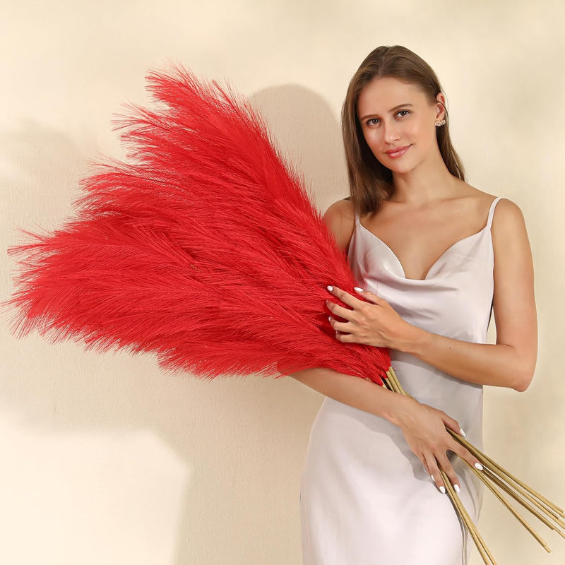 Red Pampas Grass Decor - 45-Inch Set Of 8 | Artificial Large Pampas Grass Soft