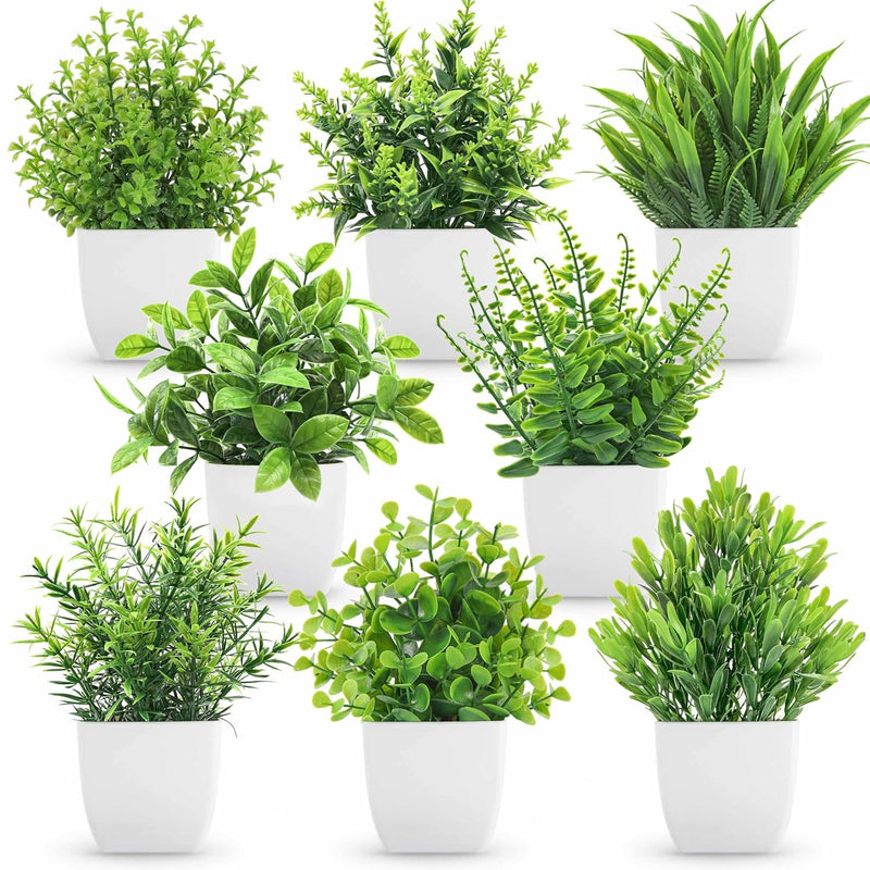 8 Packs Fake Plants Small Artificial Faux Potted Plants For Home Office Farmho
