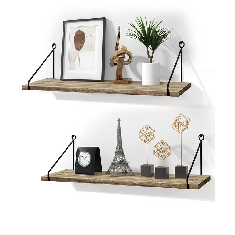 Long Floating Shelves 24 Inch Shelf For Wall Decor, Rustic Large Wood Wall Mou