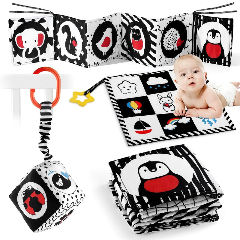 3 Pcs Black And White High Contrast Baby Toys 0 6 Months For Newborn, Babie