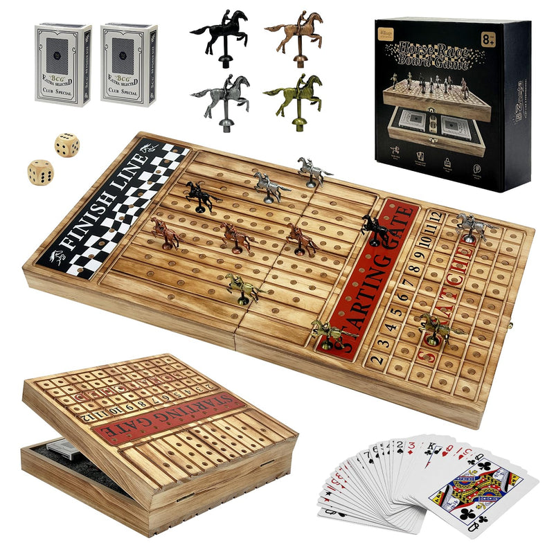 Large 23 Inches Horse Racing Board Game With 11 Luxury Metal Horses, Foldab