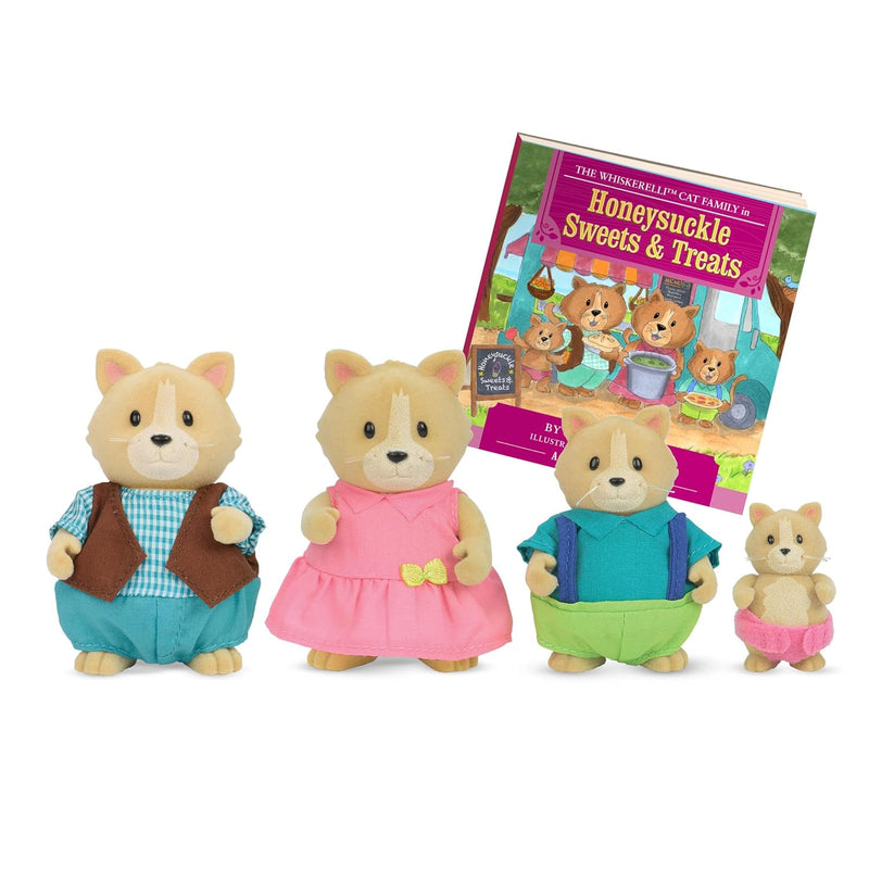 Li'l Woodzeez Cat Family Set – Whiskerelli Cats with Storybook – 5pc Toy Se