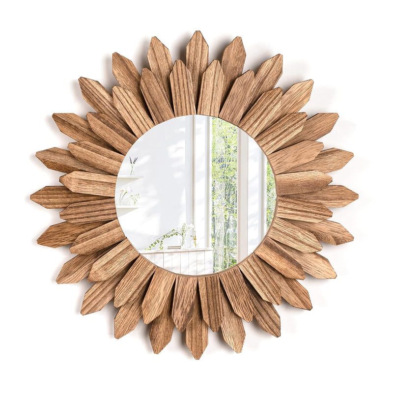Wall Mirror 12 Inch Rustic Wood Farmhouse Mirror Sunburst Boho Mirror Wall Dec