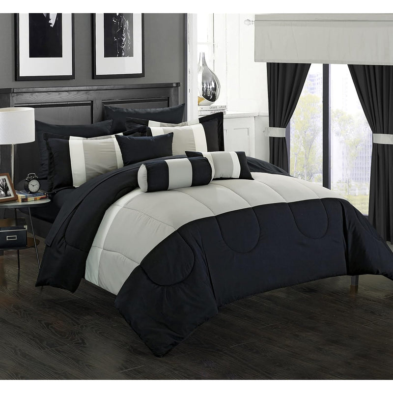 20 Mackenzie Complete Pieced Comforter Set, King, Black