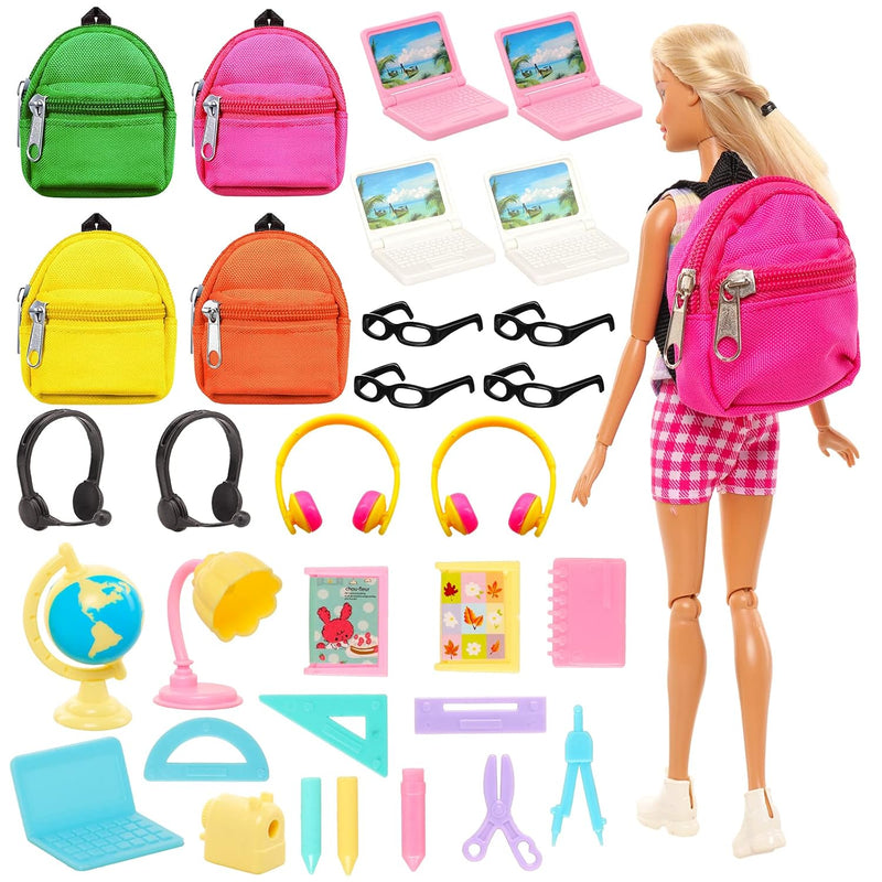 31 Pcs 11.5 Inch Doll School Accessories 4 Doll Backpack Bag With Zipper Wi