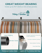 Clothes Rack, 65.7" Industrial Pipe Clothing Rack for Hanging Clothes, Wall Mounted Heavy Duty Space Saving Garment Rack for Closet Storage, Black, 3 Base