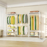 E1 Heavy Duty Closet Garment Rack, 6 Tiers Adjustable Metal Freestanding Expandable Clothing Storage with 4 Hanger Rods, Easy to Assemble Wardrobe, 71.2" H x (69.6" - 86.6") L x 14" D, White