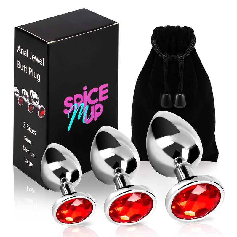3-Pack Luxury Metal Jewelry Anal Butt Plug,By Spicmup, Anal Stimulation Toy, Anal Sex Toys Kik (Red)