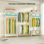 E1 Heavy Duty Closet Garment Rack, 6 Tiers Adjustable Metal Freestanding Expandable Clothing Storage with 4 Hanger Rods, Easy to Assemble Wardrobe, 71.2" H x (69.6" - 86.6") L x 14" D, White