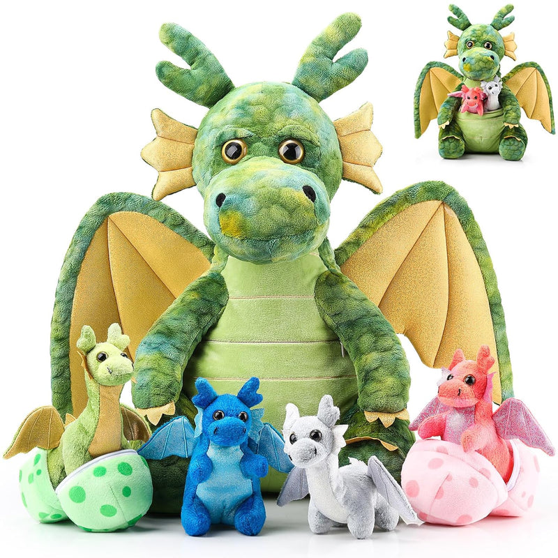 7 Pcs Dragon Plush Toys Gift Set 15.75" Large Dragon Mom Stuffed Animal Wit