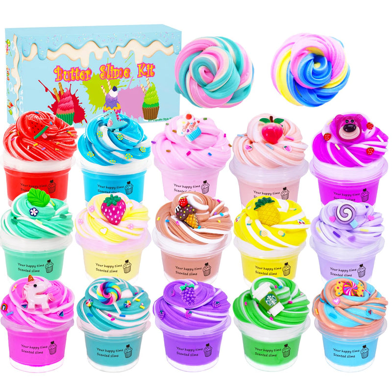 15 Packs Butter Slime Kit,Non Sticky,Super Soft Sludge Toy,Birthday Gifts For