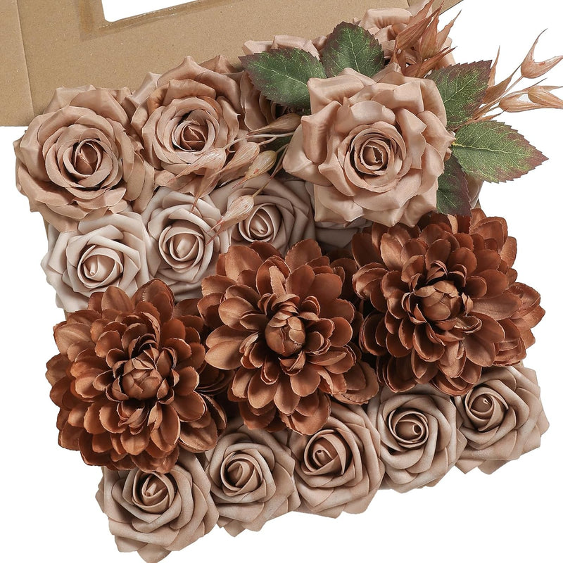 Artificial Flowers Combo Box Set Dusty Coffee Color Flower Leaf With Stems For