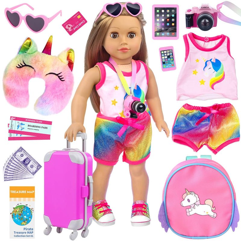 24 Pcs 18 Inch American Doll Accessories Clothes And Suitcase Set Including