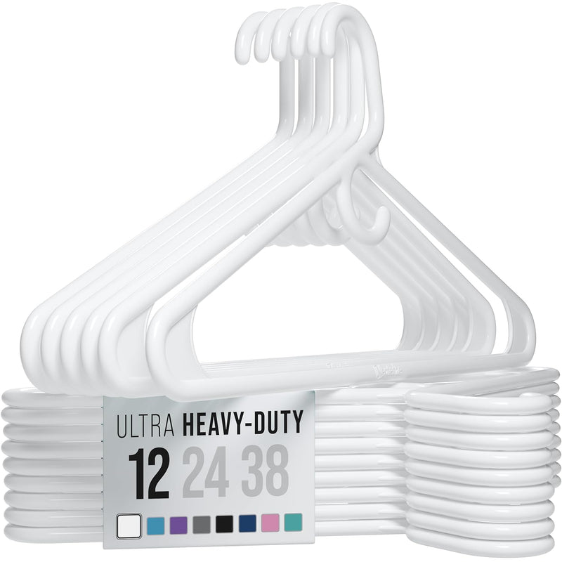 Ultra Heavy Duty Plastic Clothes Hangers - White - Durable Coat, Suit And Clothe