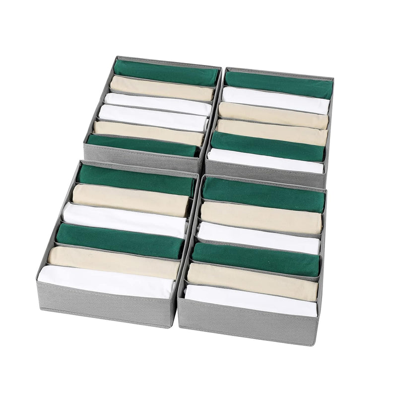 4 Packs T-Shirt Drawer Organizers For Clothing,6 Grids Compartment Storage Box W