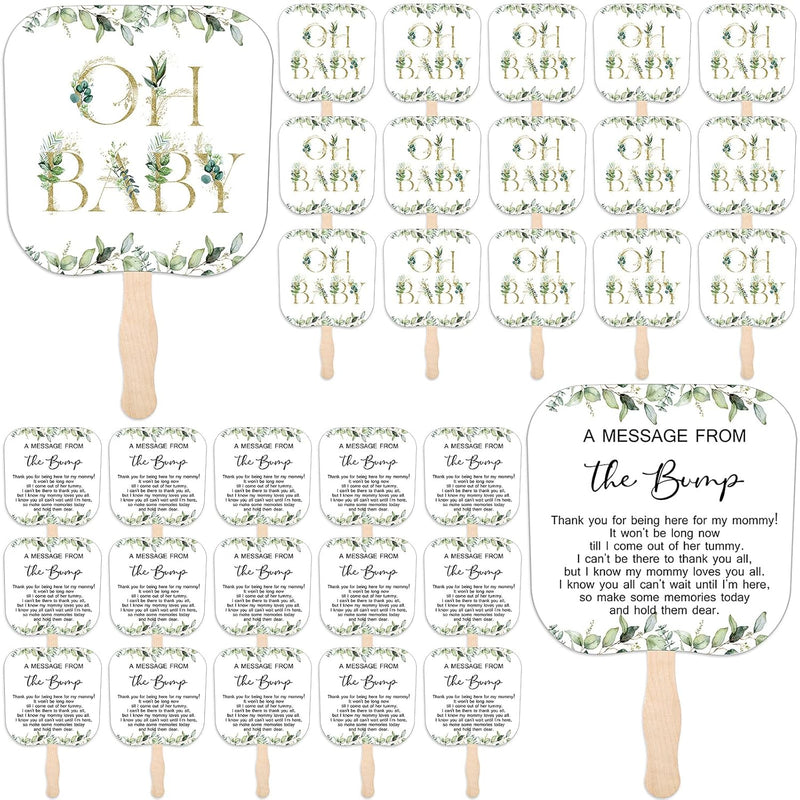 50 Pcs Baby Shower Favors Fans Greenery Theme Handheld Paper Fans With Wooden