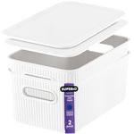 Ribbed Collection - Decorative Plastic Lidded Home Storage Bins Organizer Basket