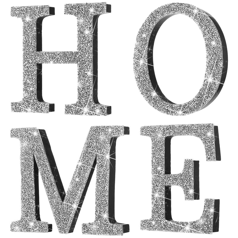 4 Pcs Independent Crystal Letters Crushed Diamond Decor Silver Wall Decor Mirr