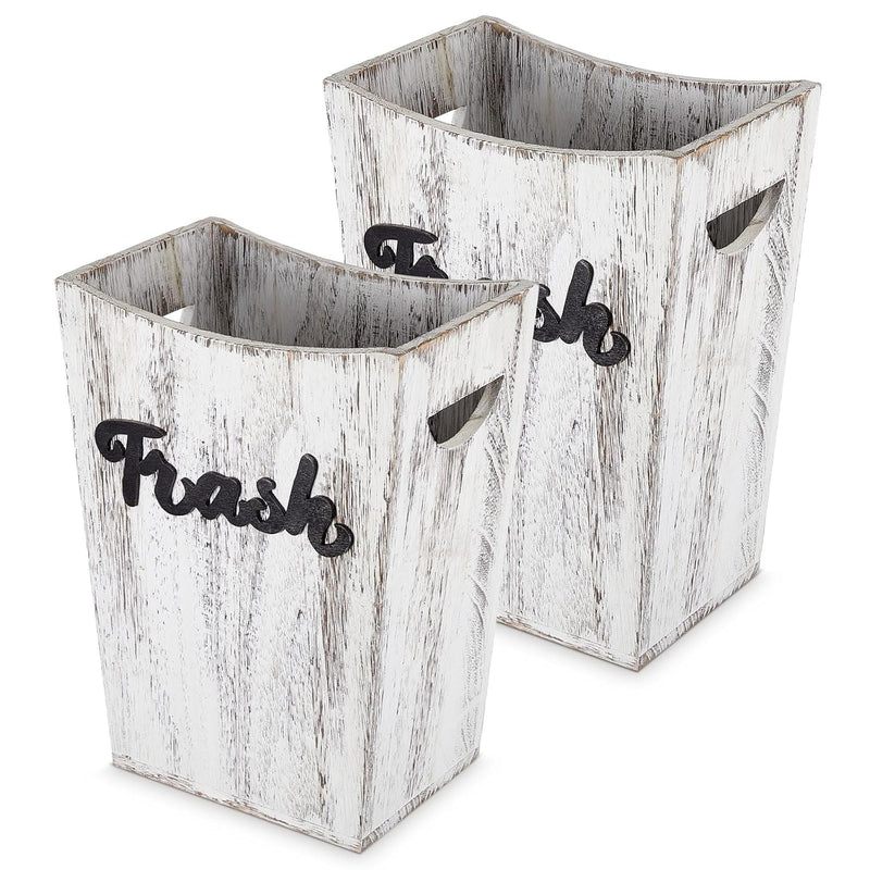 2 Pcs Farmhouse Bathroom Wood Trash Can, Rustic Square Wastebasket Bin With Conv