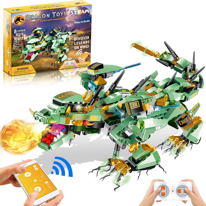 Remote&App Control Dragon Robot Building Kit, Stem Projects For Kids Age 8 12