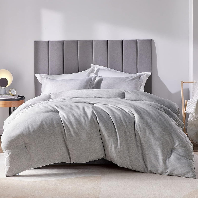 Queen Size Comforter Set - 3 Pieces Grey Soft Luxury Cationic Dyeing Bedding C