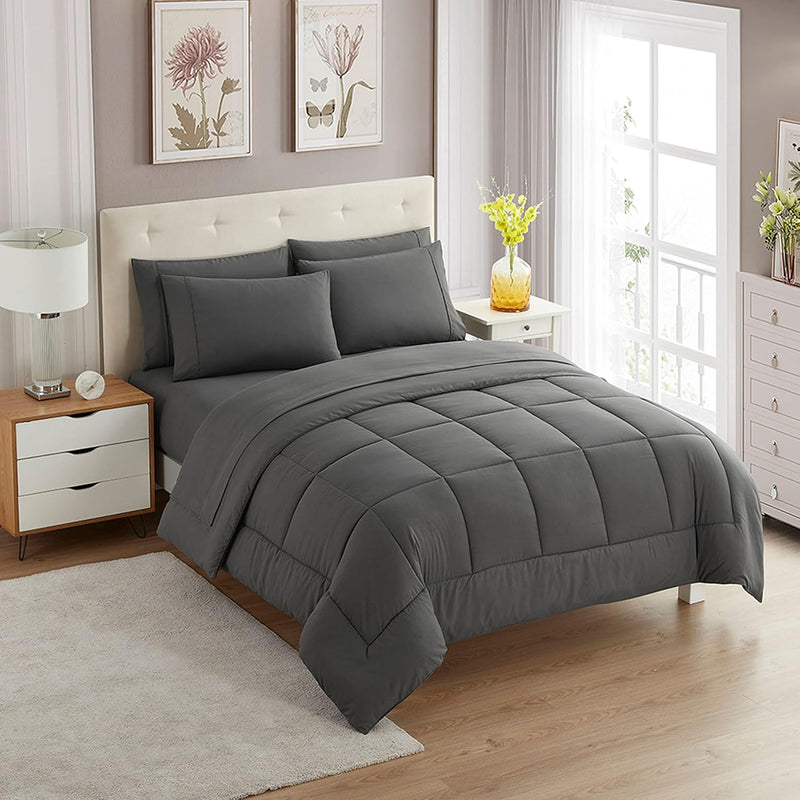 5 Piece Comforter Set Bag Solid Color All Season Soft Down Alternative Blanket