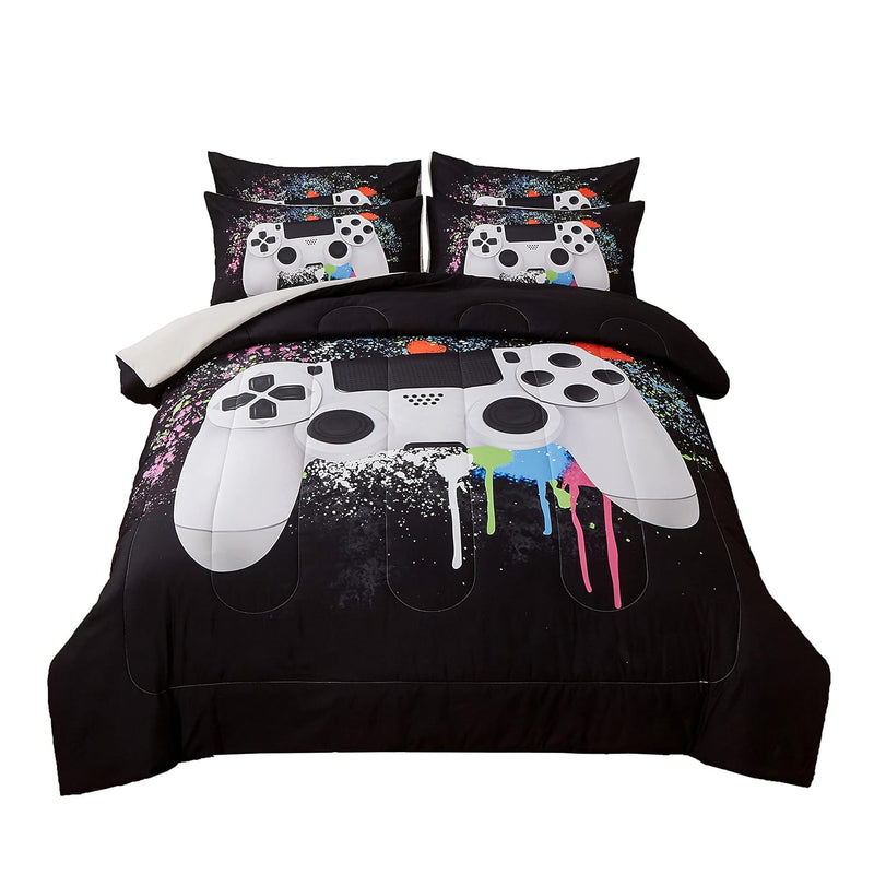 Gamer Bedding Sets For Boys, Queen Size 3-Piece Gaming Comforter Sets For Kids