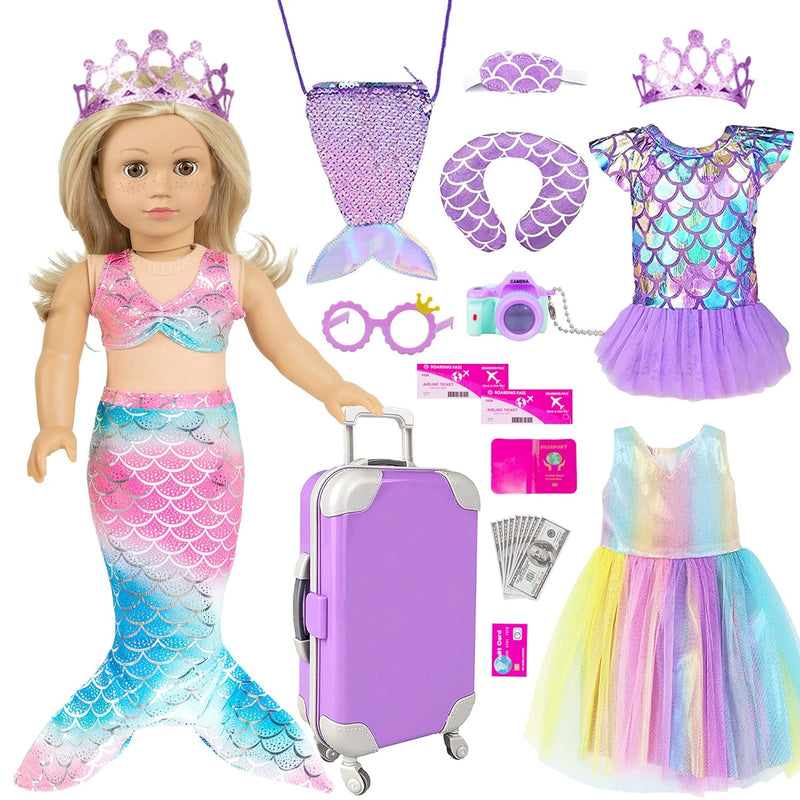 Mermaid 18 Inch Doll Clothes And Doll Accessories Case Luggage Travel Play