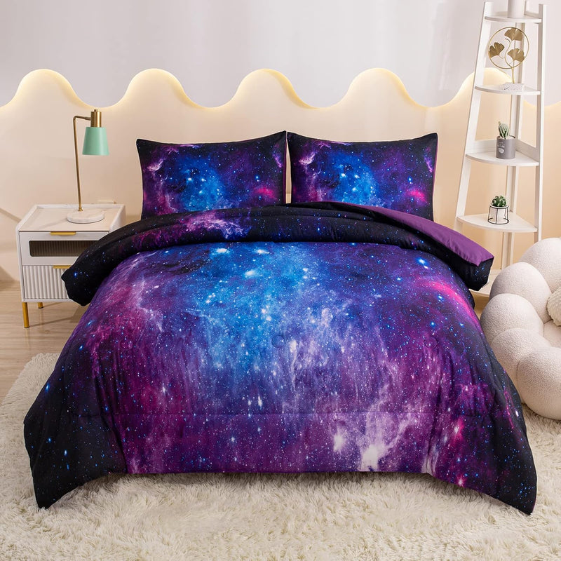 Purple Comforter Set Queen, Purple Galaxy Bedding, Kids Queen Bedding Set For