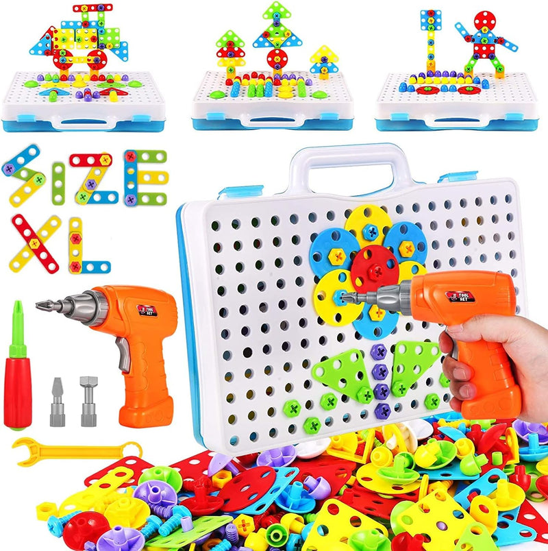 244-Piece DIY Building Kit with Electric Screwdriver for Kids Ages 4-10