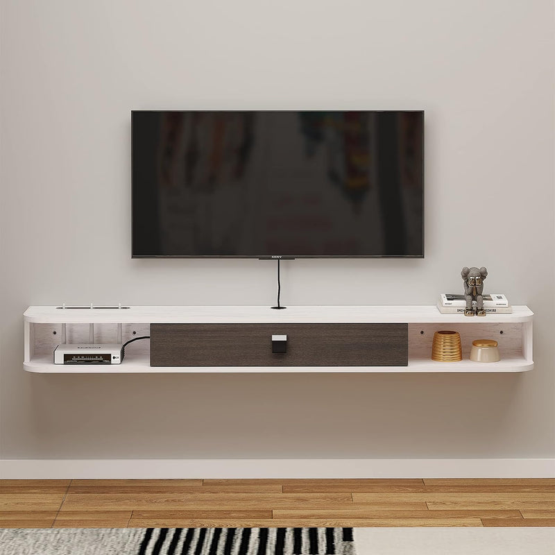 Floating Tv Unit, 55'' Wall Mounted Tv Cabinet, Floating Shelves With Door, Mo