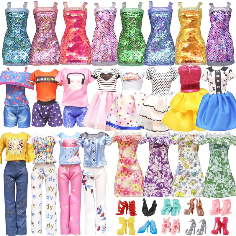 20 Pcs Doll Clothes And Accessories For Barbie Handmade 3 Sequins Dresses 4