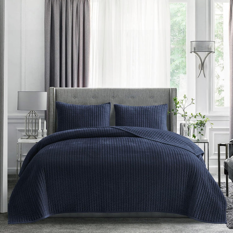 Shalala Velvet Quilt King Size,Striped Bedding Set,Lightweight Velvet Comforte