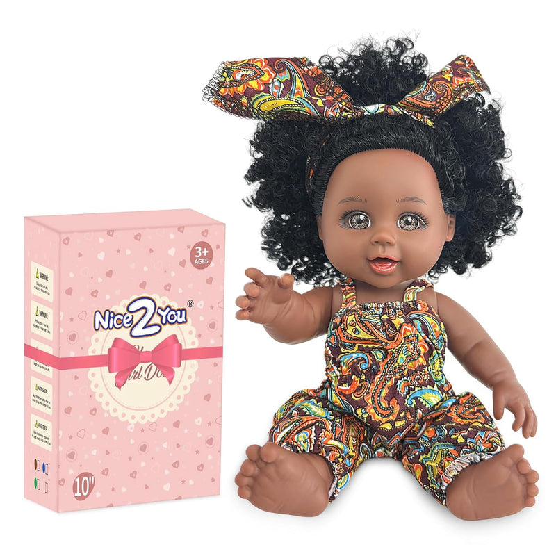 Black Baby Doll, 10 Inch American African Black Girl Doll With Dress, Reali