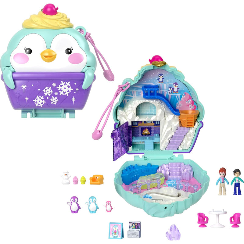 Polly Pocket Dolls & Playset, Snow Sweet Penguin Compact with 13 Accessorie