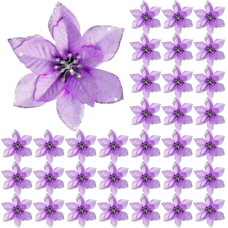 45 Pieces Christmas Poinsettia Decorations Glitter Poinsettia Flowers Christma