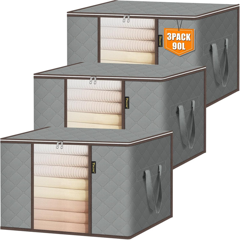 3 Pack Clothes Storage Bags, 24 Gallon Storage Containers With Reinforced Handle