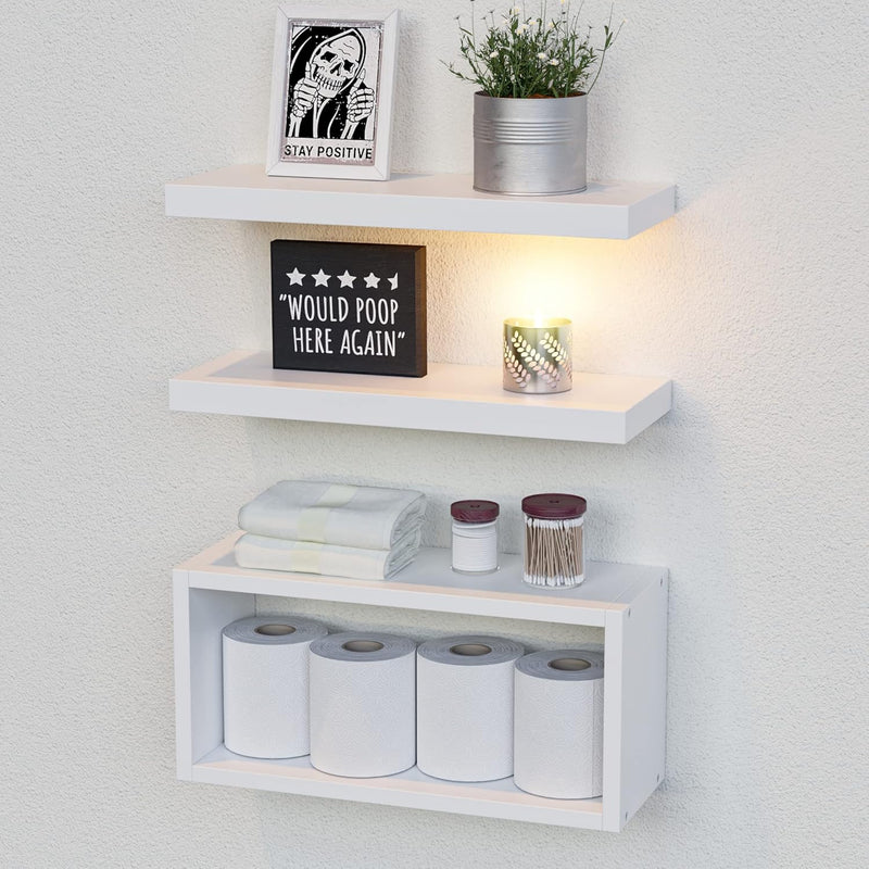 White Floating Shelves Set Of 3, Modern Bathroom Shelves Wall Mounted Shelves