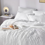 Full Bed In A Bag White Seersucker Comforter Set With Sheets 7-Pieces All Season Bedding Sets With Comforter, Pillow Sham, Flat Sheet, Fitted Sheet And Pillowcase