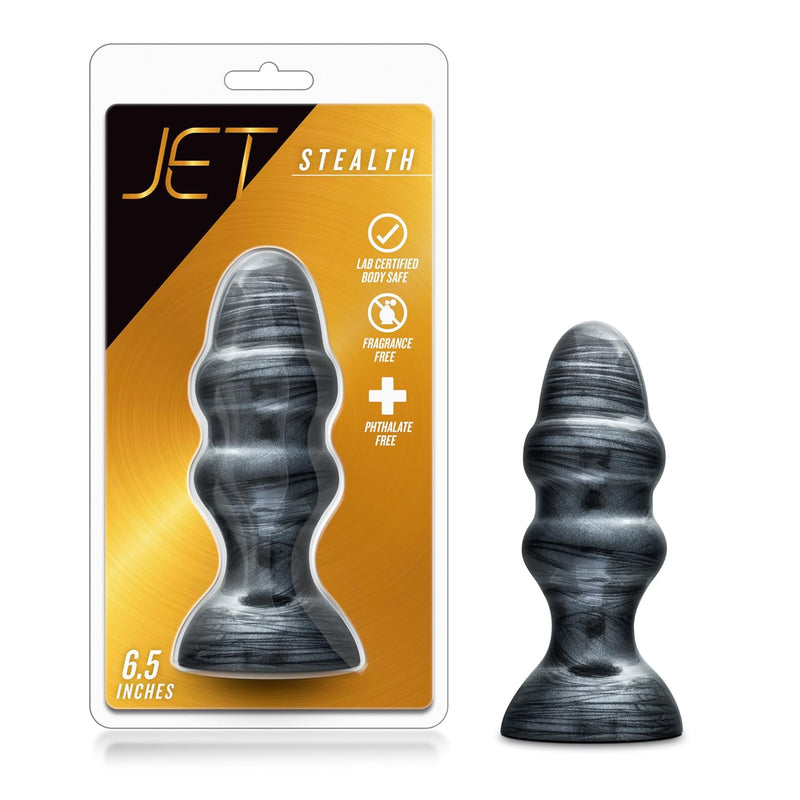 Jet Stealth - 6.5" Large Double Ripple Butt Plug - Prostate Stimulating Anal Toy - Up To 2.25" Width For Advanced Users - Sturdy Suction Cup For Hands Free Play - Carbon Metallic Black