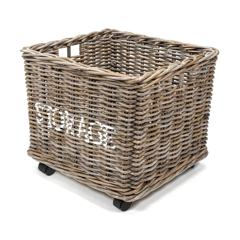 Bsk1001A Yael Coastal Hand-Woven Storage Rattan Basket With Wheels And Handles F