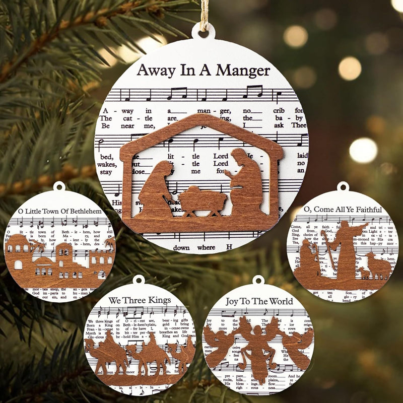 5 Pcs Wooden Nativity Christmas Ornaments Set, Nativity Ornaments For Christma