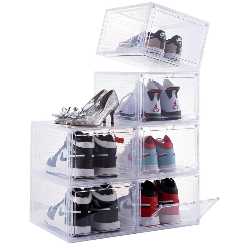 Drop Front Plastic Shoe Box With Clear Door,Set Of 6,Stackable,For Display Sneak