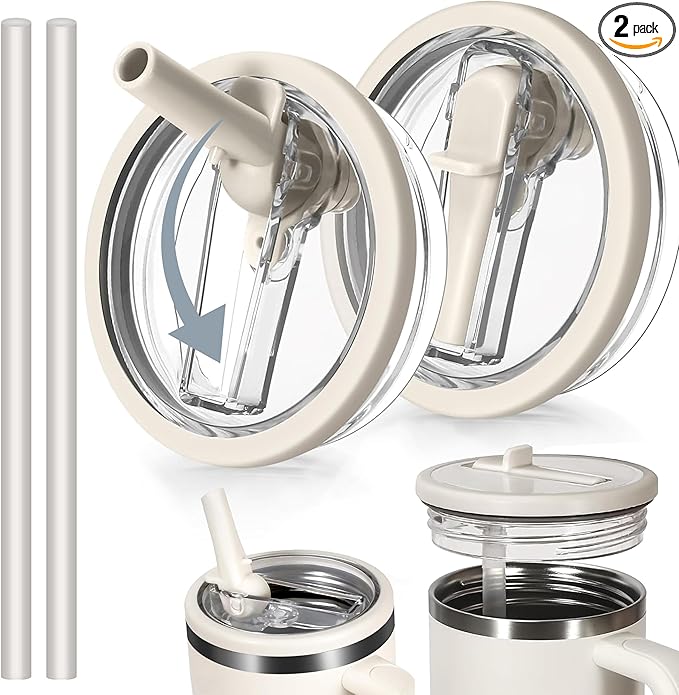 2 Pack Stanley Lid Replacement 40 Oz, Stanley Lid No Spill, 40 Oz Tumbler Lid Replacement, Stanley Leak Proof Lid Spill Proof Stanley Lid Leak Proof Stanley Lid Stanley Cup Lid Stanley (Cream White)