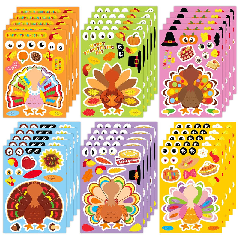 Thanksgiving Stickers for Kids - Turkey Face Stickers for Thanksgiving Crafts and Party Decorations