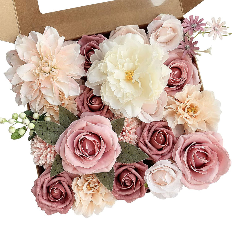 Roses Artificial Flowers Pink Bouquets Box Set For Diy Bridal Wedding Shower D