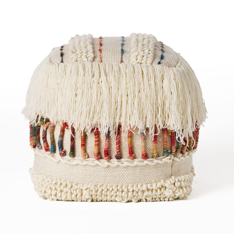 Christopher Knight Home Roth Boho Wool Pouf, Ivory And Multi-Colored 16” X 16”